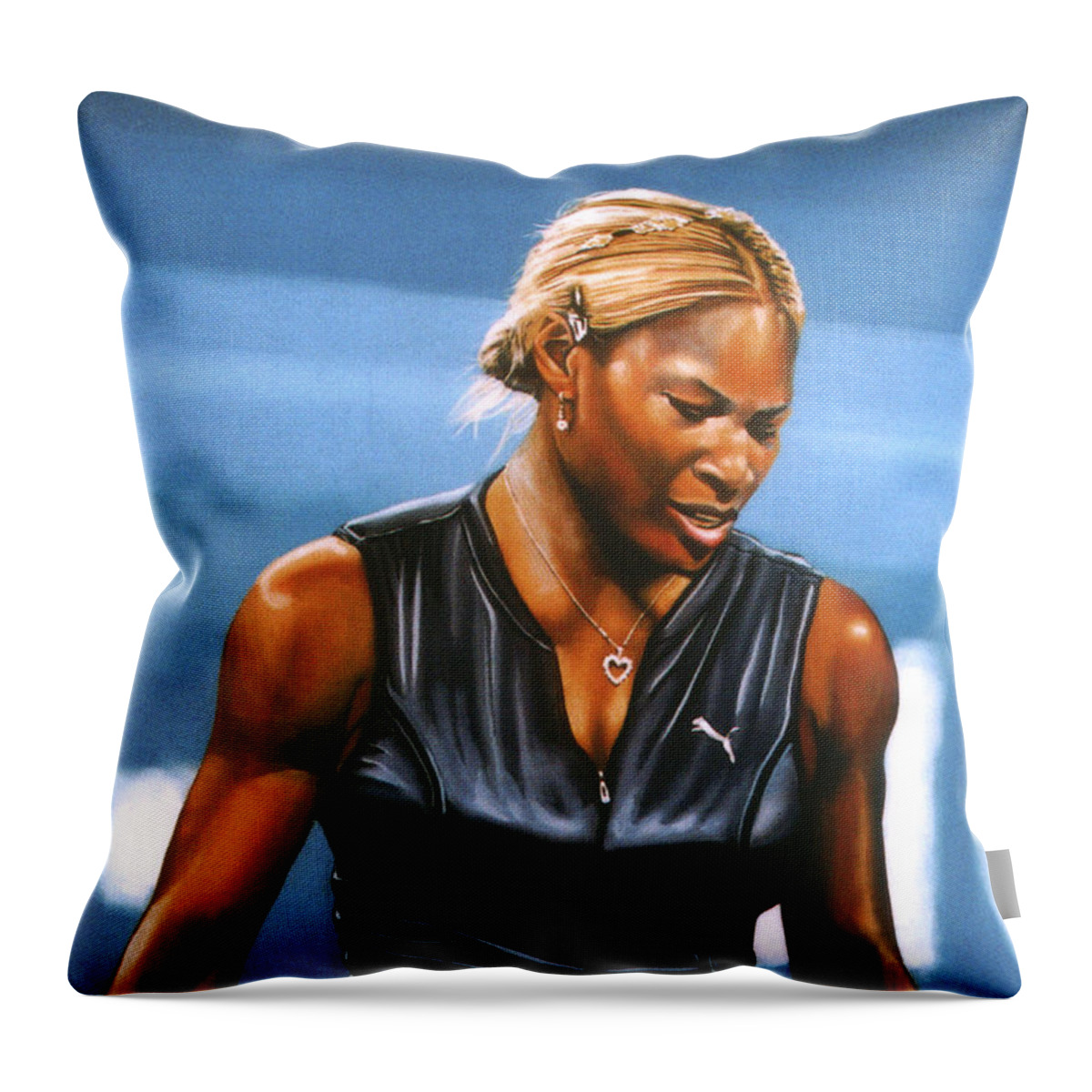 Serena Williams Throw Pillow featuring the painting Serena Williams by Paul Meijering