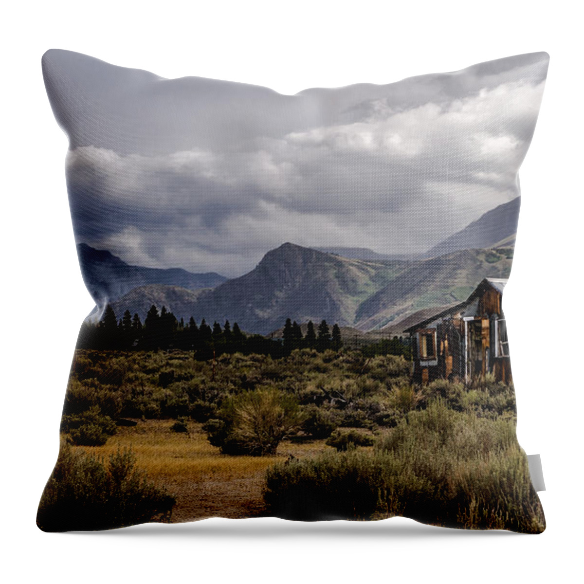 California Throw Pillow featuring the photograph Shack in the Mountains #1 by Cat Connor