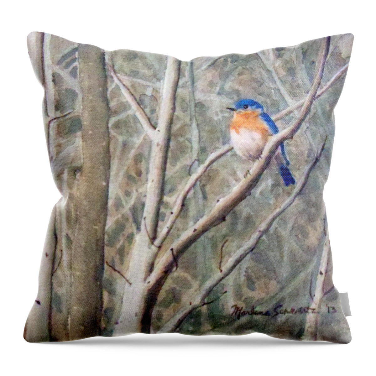 Bluebird Throw Pillow featuring the painting Something Blue by Marlene Schwartz Massey