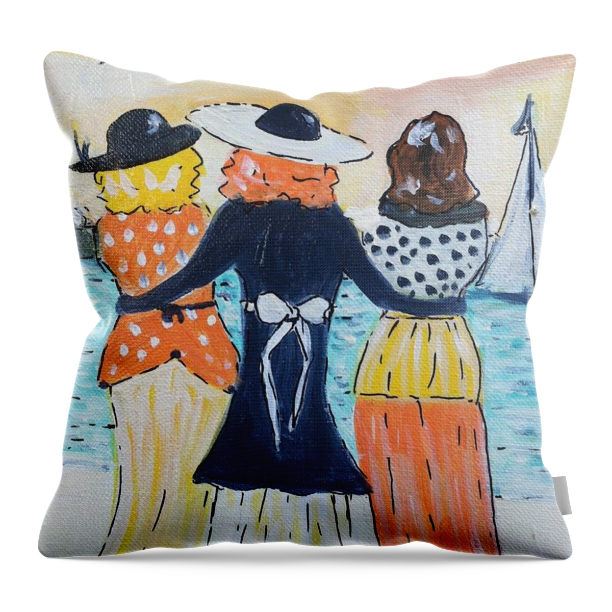 Soul Sisters Throw Pillow featuring the painting Soul Sisters at Sunset by Jacqui Hawk