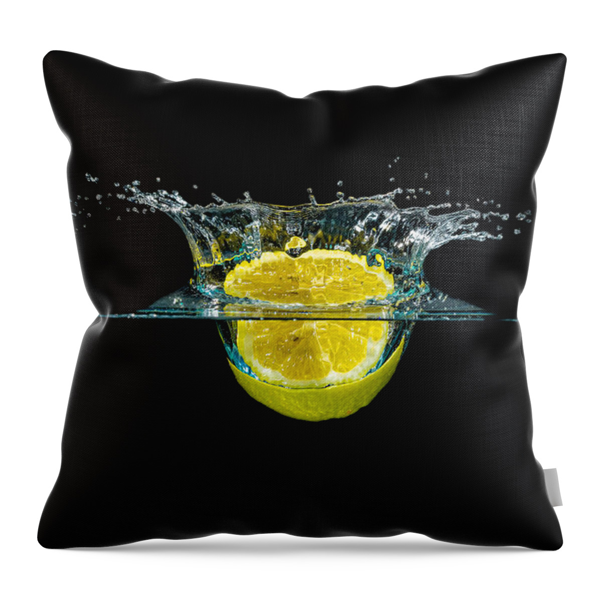 Beverage Throw Pillow featuring the photograph Splashing Lemon #1 by Peter Lakomy