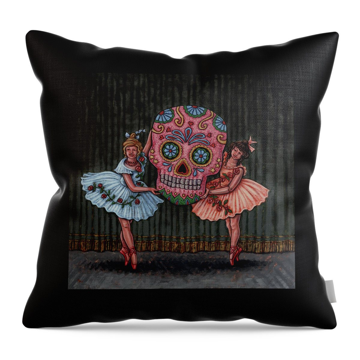 Skull Throw Pillow featuring the painting Star of the Show by Holly Wood
