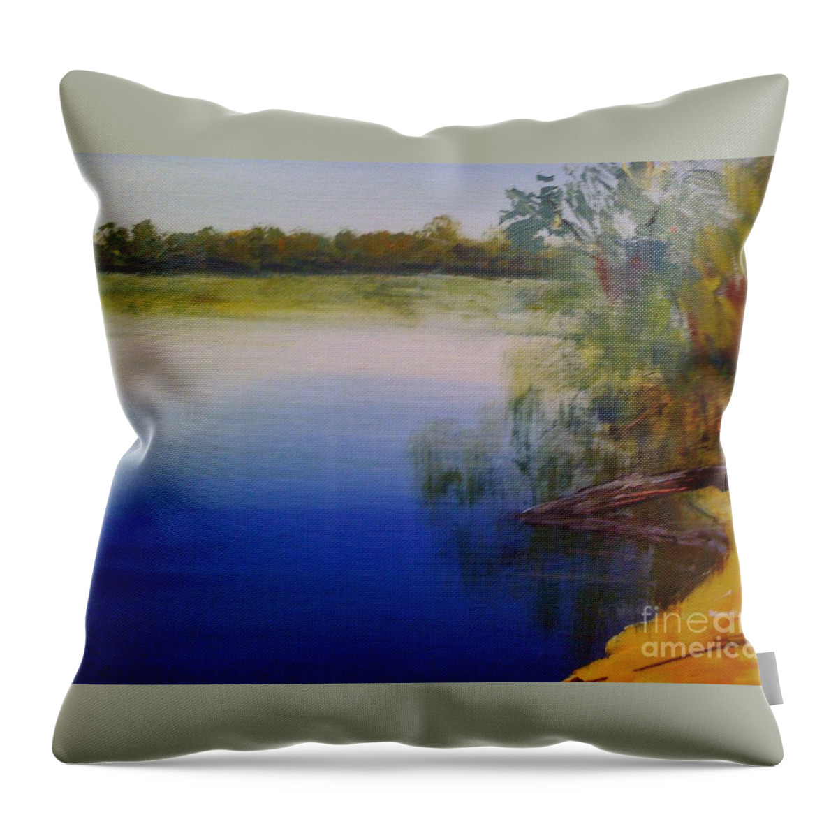 River Throw Pillow featuring the painting Still Waters - original sold by Therese Alcorn