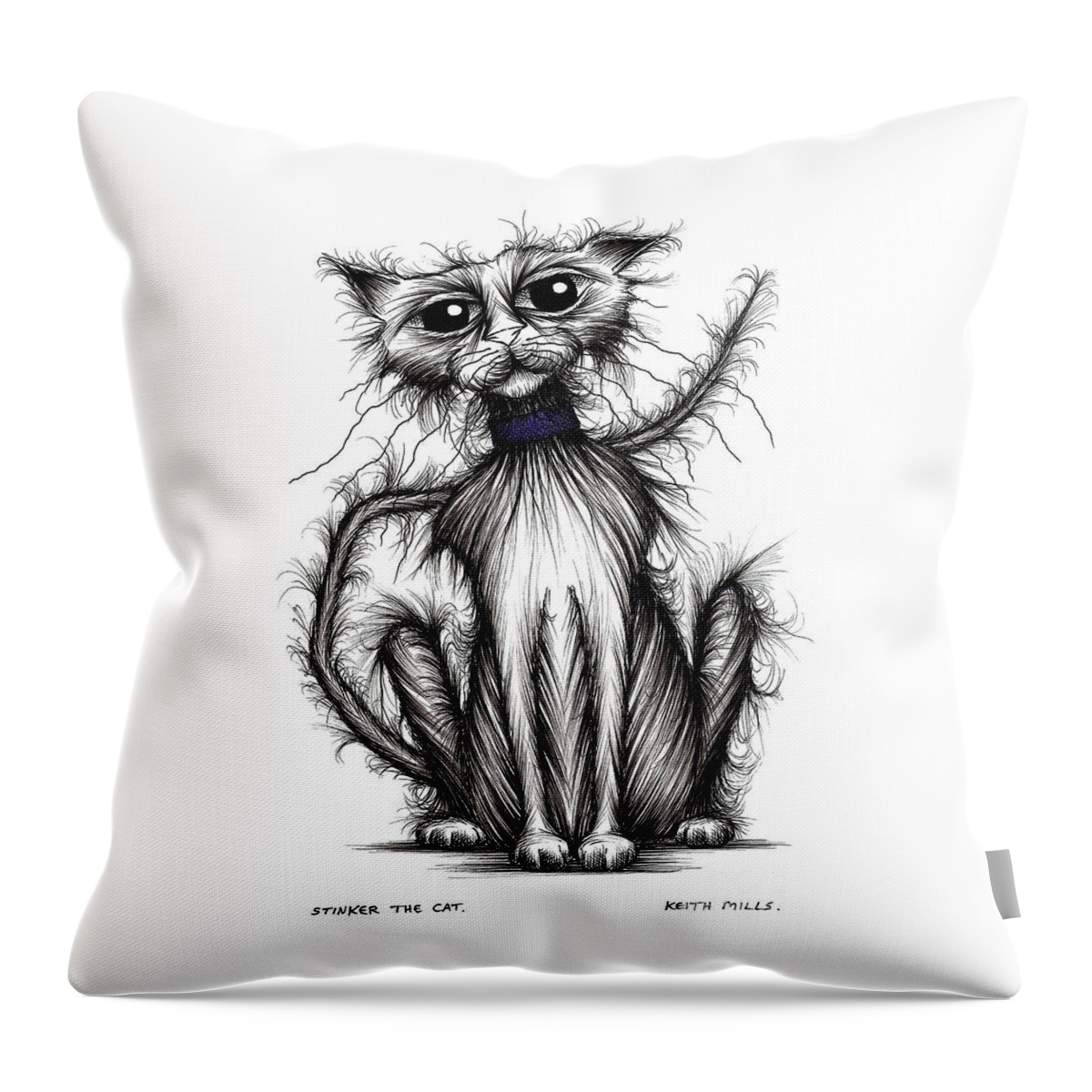 Horrible Cat Throw Pillow featuring the drawing Stinker the cat #6 by Keith Mills