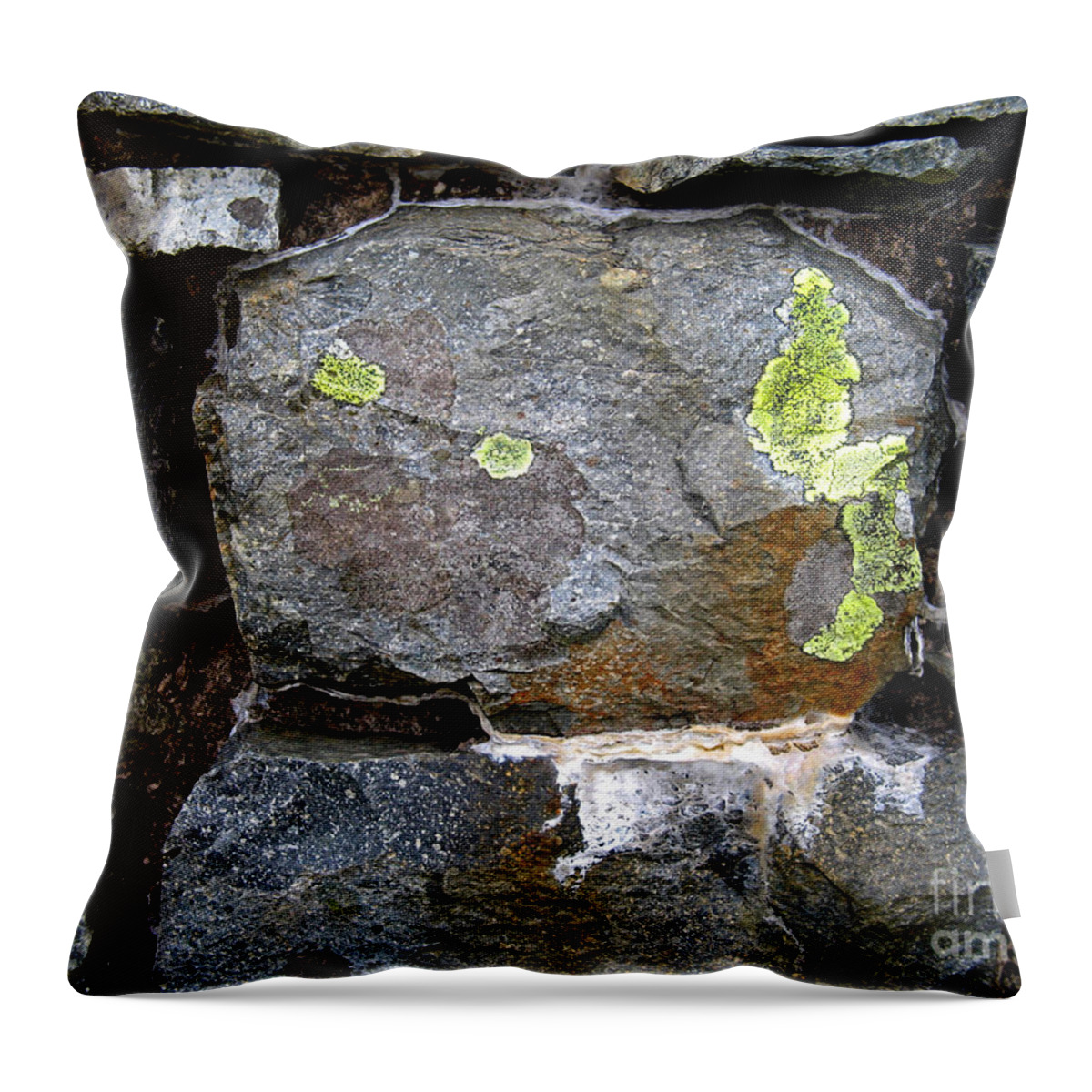 Stone Throw Pillow featuring the photograph Stone Wall With Lichen #1 by Tim Holt