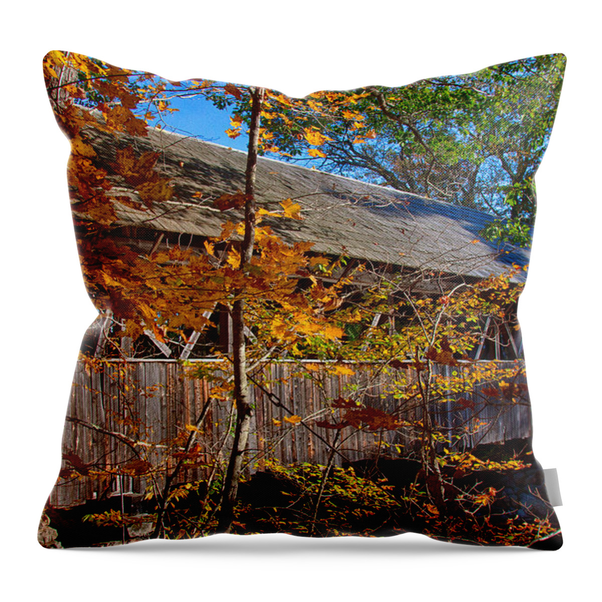 Artist Covered Bridge Throw Pillow featuring the photograph Sunday River Covered Bridge #3 by Jeff Folger