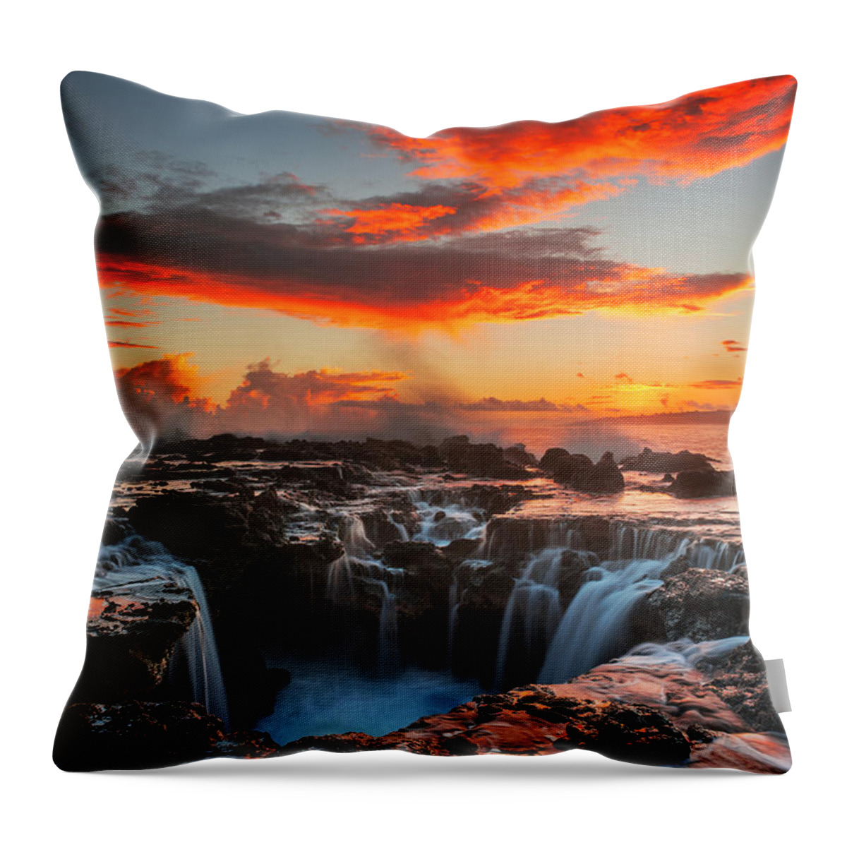 Pink Throw Pillow featuring the photograph Surf Spills Into A Hole In A Rock #1 by Carl Johnson
