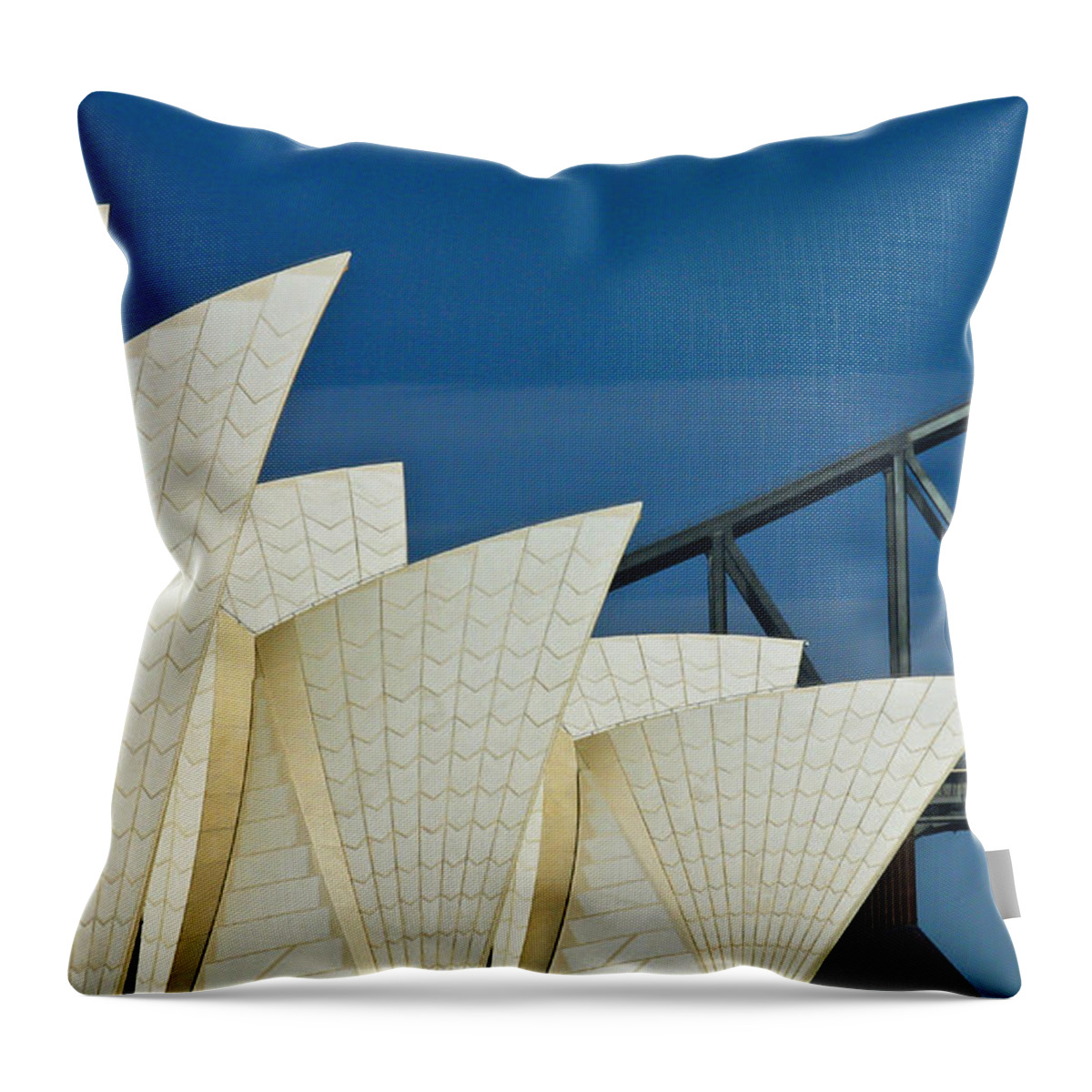 Sydney Harbour Throw Pillow featuring the photograph Sydney Opera House with Bridge backdrop #1 by Sheila Smart Fine Art Photography