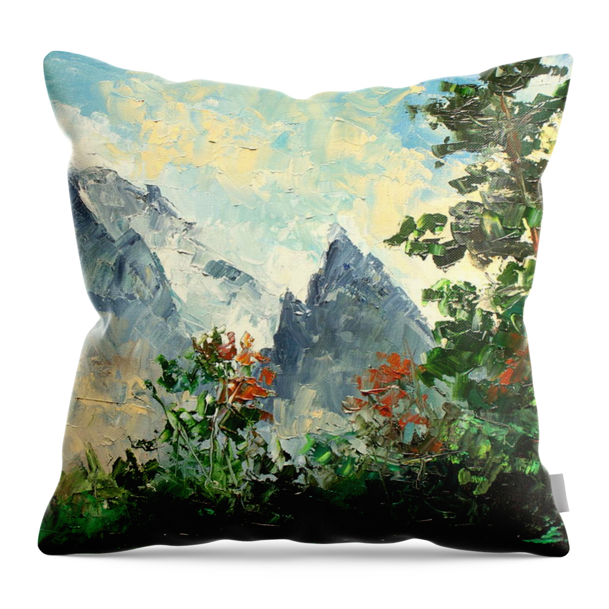 Mnich Peak Throw Pillow featuring the painting Tatry mountains- Poland #1 by Luke Karcz