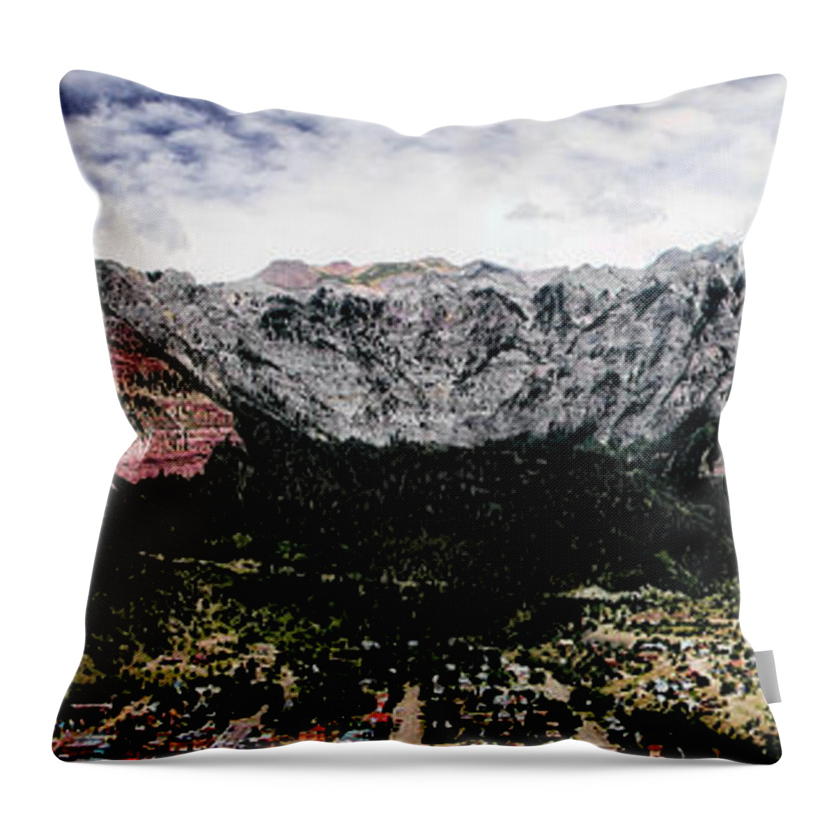 Telluride Colorado Canvas Print Throw Pillow featuring the photograph Telluride From The Air #2 by Lucy VanSwearingen