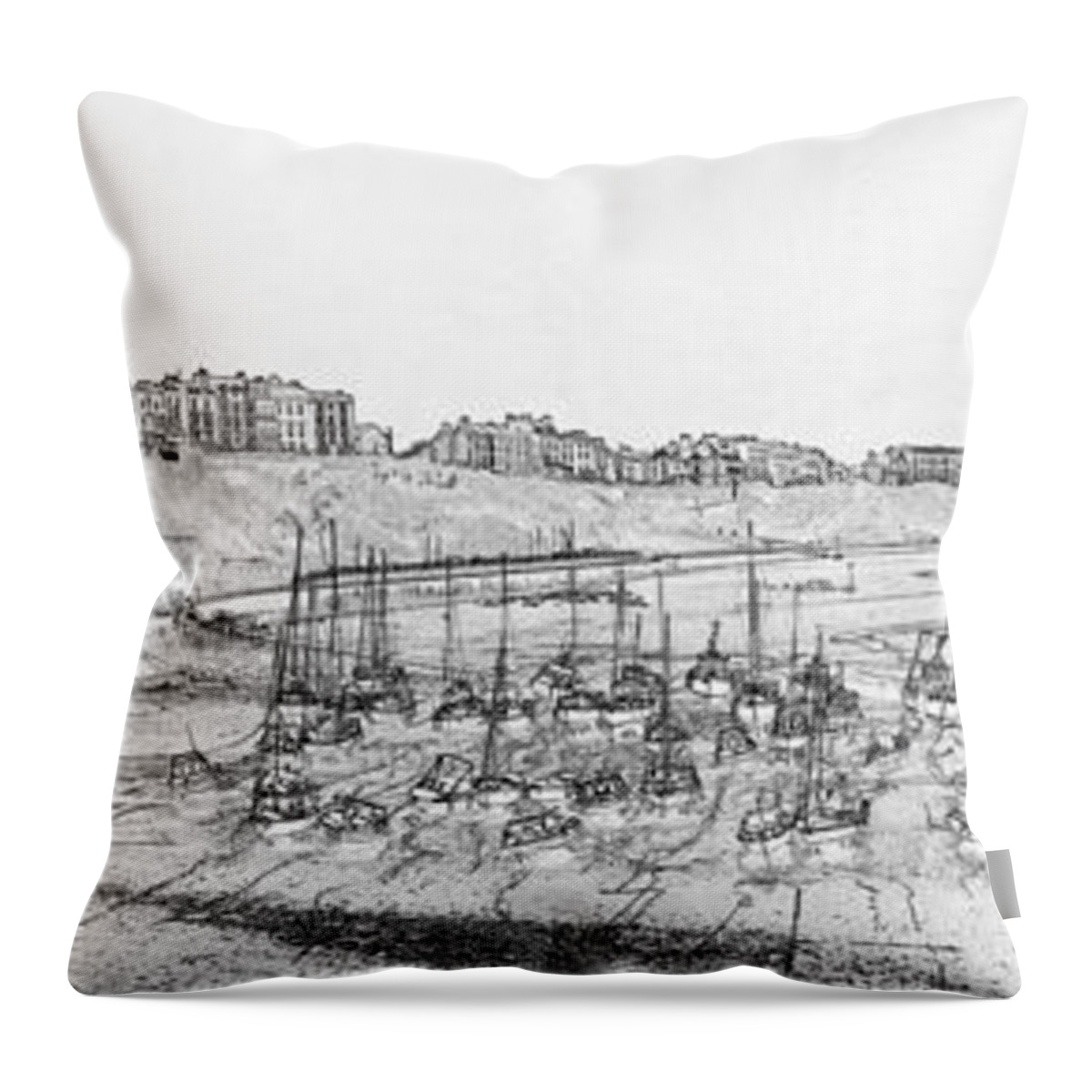 Tenby Throw Pillow featuring the photograph Tenby Harbor Panorama #1 by Steve Purnell