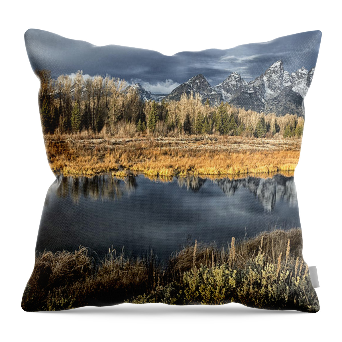 Wyoming Throw Pillow featuring the photograph Teton Reflection #1 by Robert Fawcett