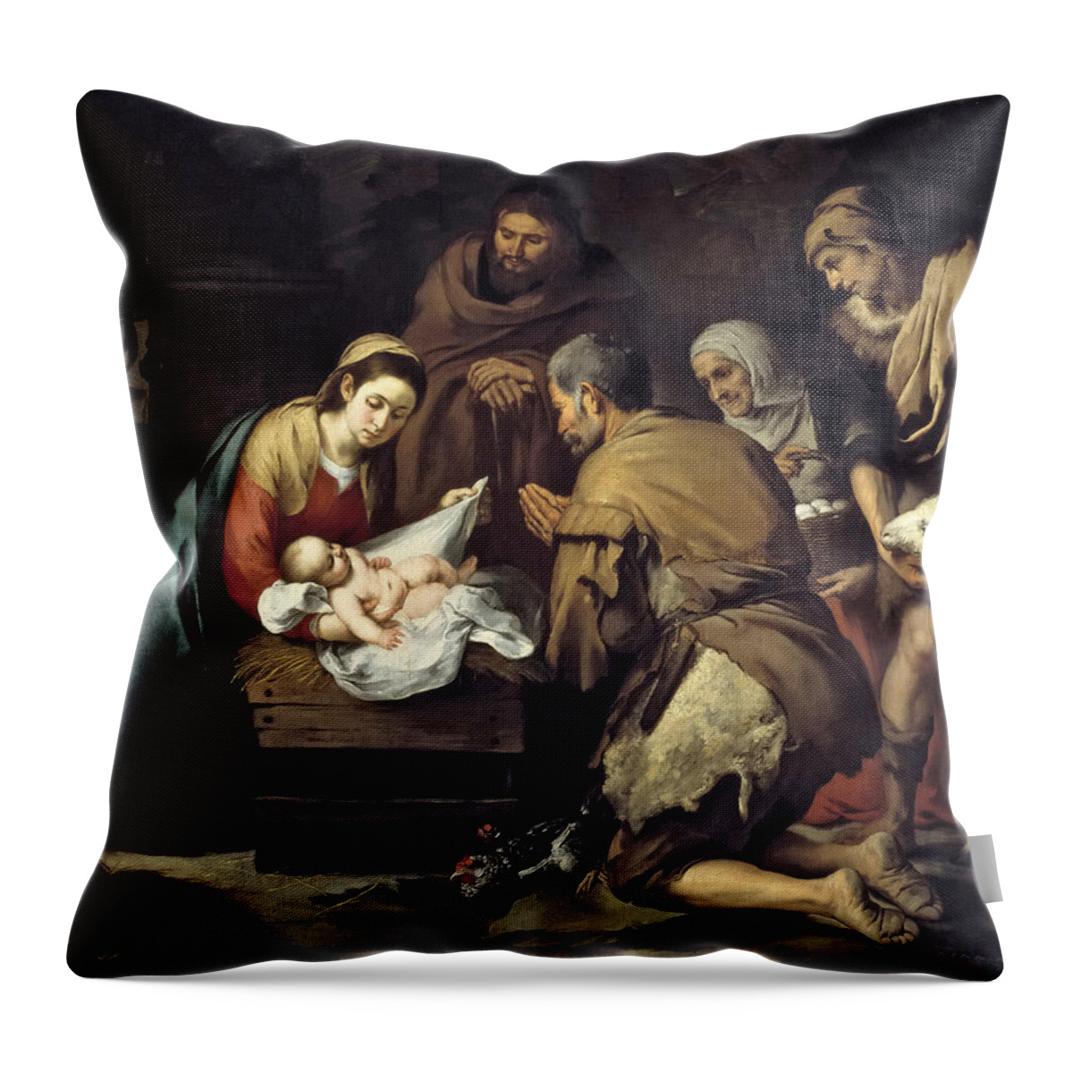 Bartolome Esteban Murillo Throw Pillow featuring the painting The Adoration of the Shepherds #2 by Bartolome Esteban Murillo