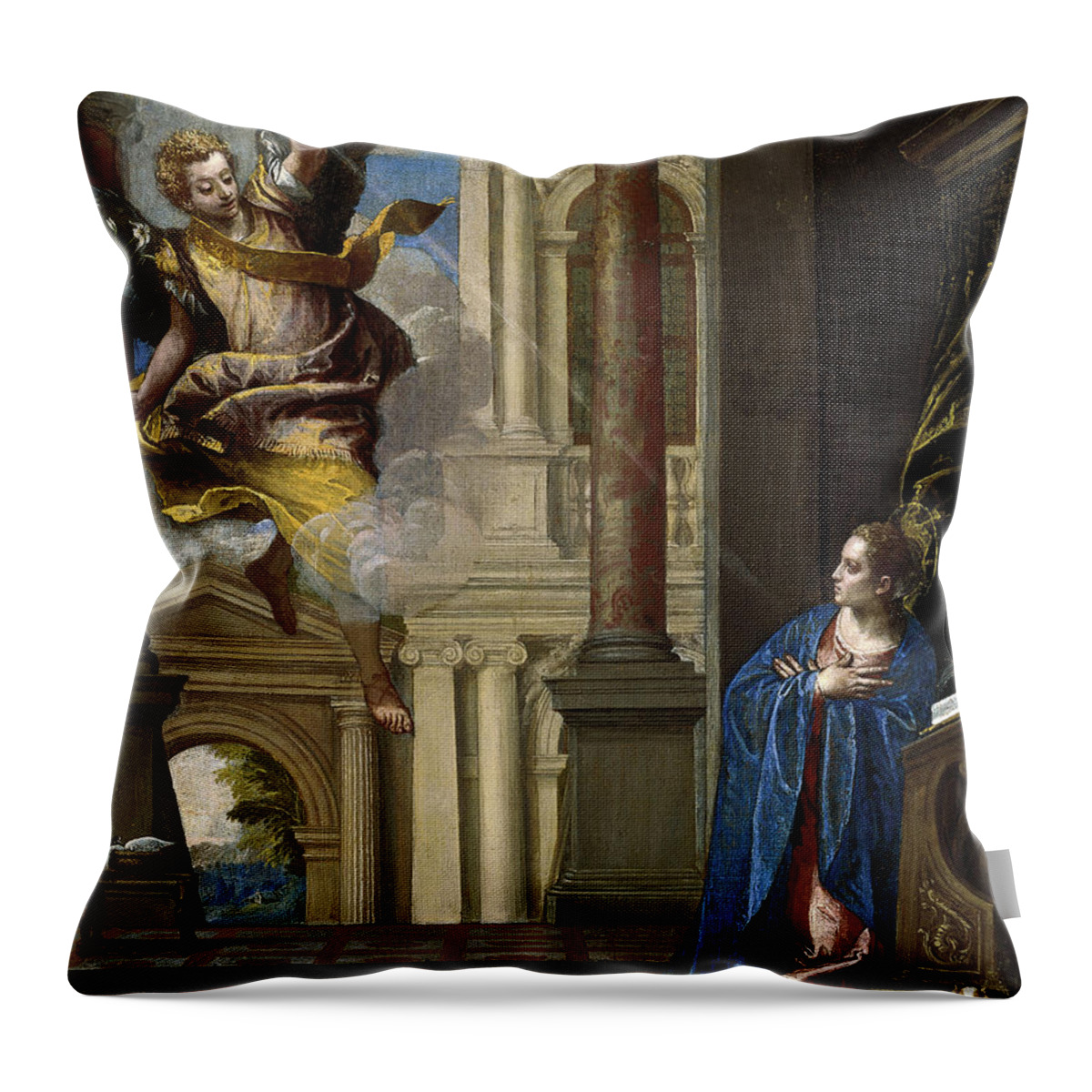 Paolo Veronese Throw Pillow featuring the painting The Annunciation #3 by Paolo Veronese