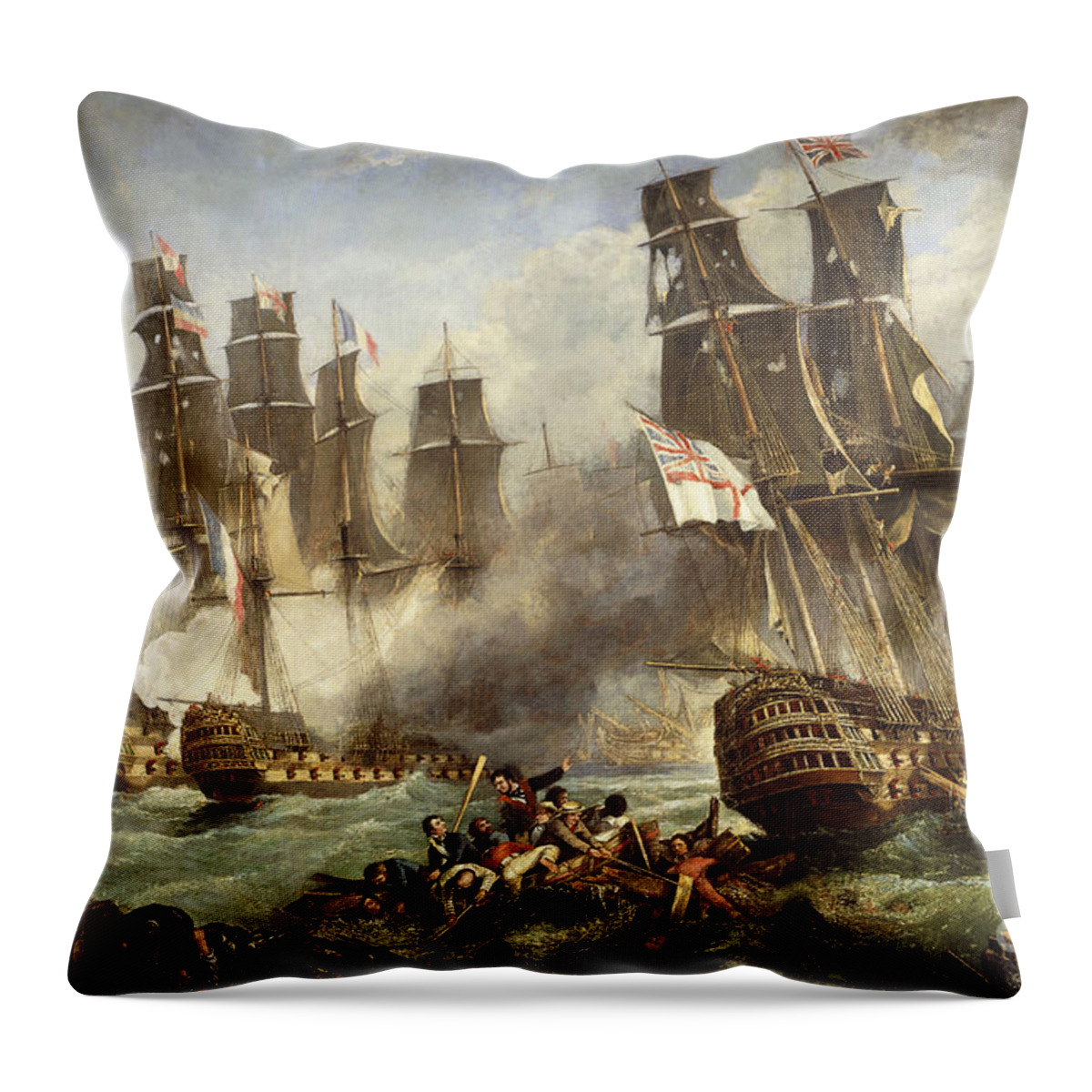  Battle Of Trafalgar Throw Pillow featuring the painting The Battle of Trafalgar by English School