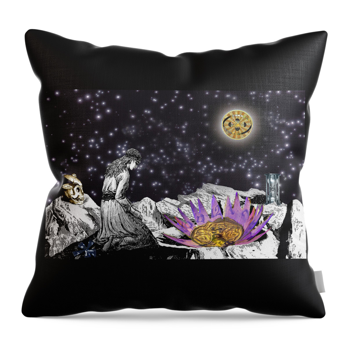 Young Woman Throw Pillow featuring the digital art The Clock's Petals Open by Lisa Yount