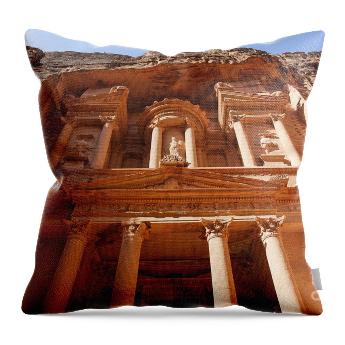 Treasury Throw Pillow featuring the photograph The facade of Al Khazneh in Petra Jordan #1 by Robert Preston