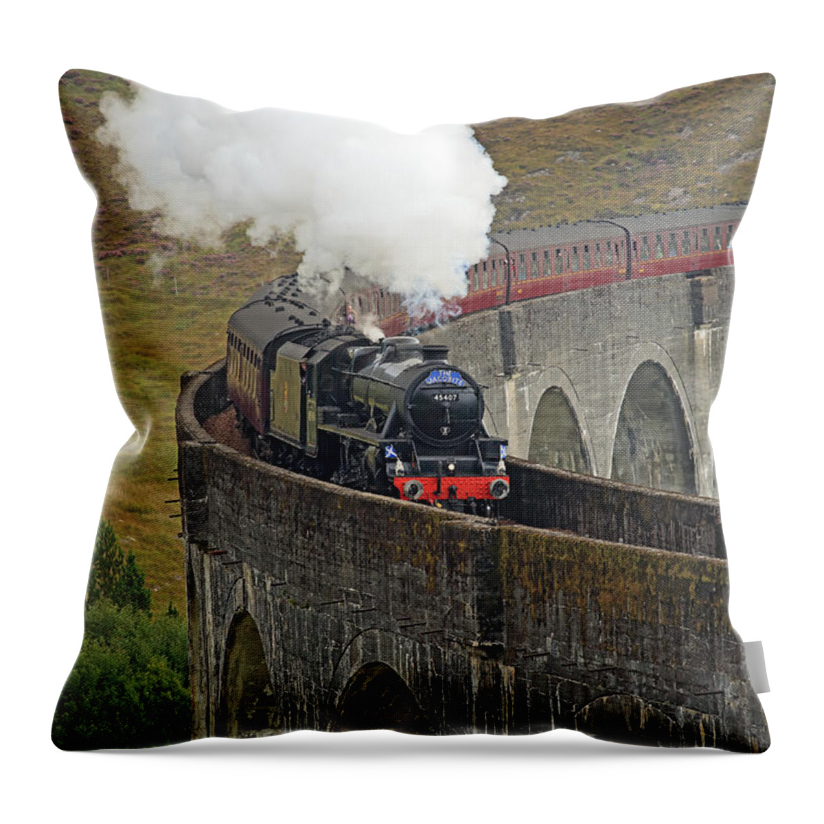 Jacobite Throw Pillow featuring the photograph The Jacobite Steam Train #1 by Maria Gaellman