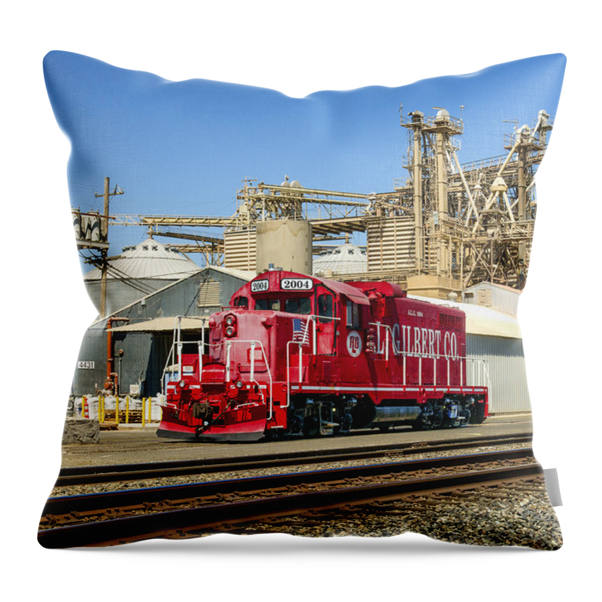 A.l. Gilbert Co. Throw Pillow featuring the photograph The Red Locomotive by Jim Thompson