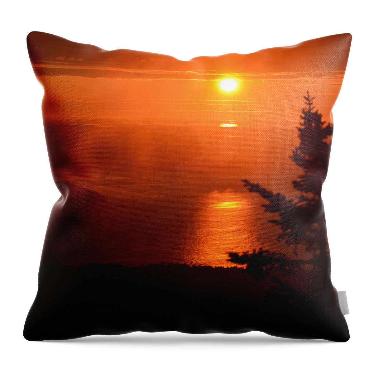 Mount Desert Island Throw Pillow featuring the photograph The sunrise from Cadillac Mountain in Acadia National Park #1 by Toby McGuire