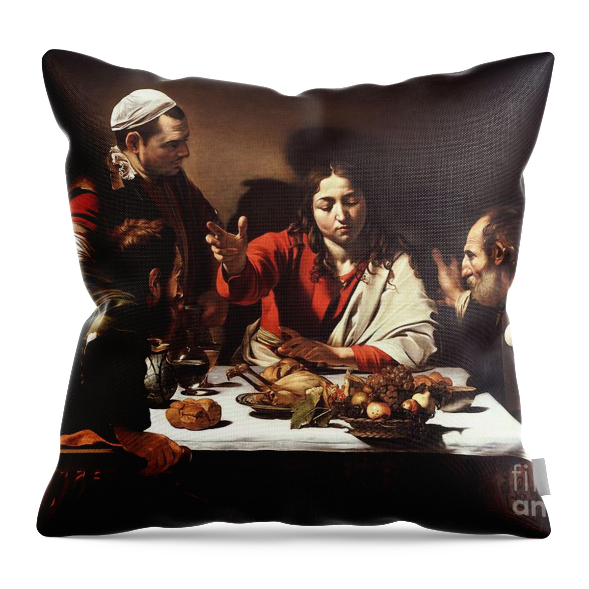 Yellow Drawings Throw Pillow featuring the painting The Supper at Emmaus #3 by Celestial Images