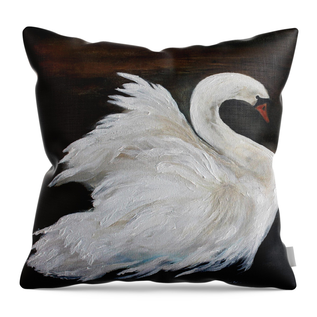 Swan Throw Pillow featuring the painting The Swans of Albury Manor I by Barbie Batson