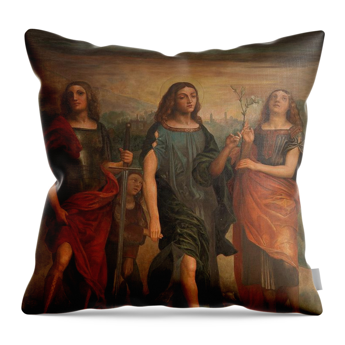 The Three Archangels Throw Pillow featuring the painting The Three Archangels #1 by Archangelus Gallery
