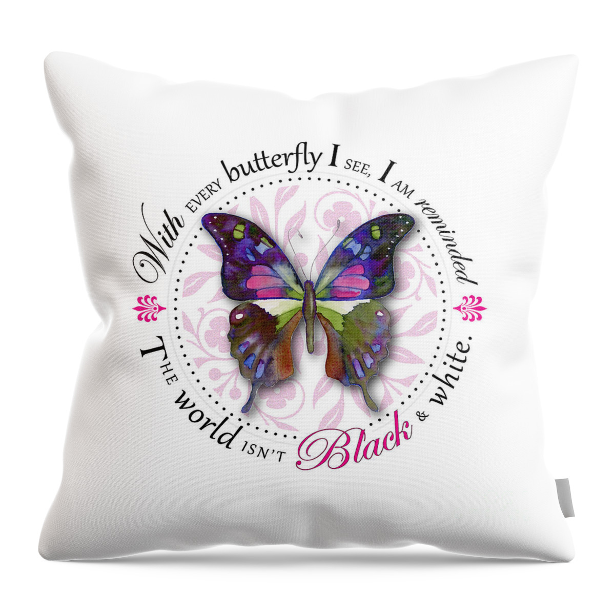 Butterfly Throw Pillow featuring the painting The world isn't black and white #2 by Amy Kirkpatrick
