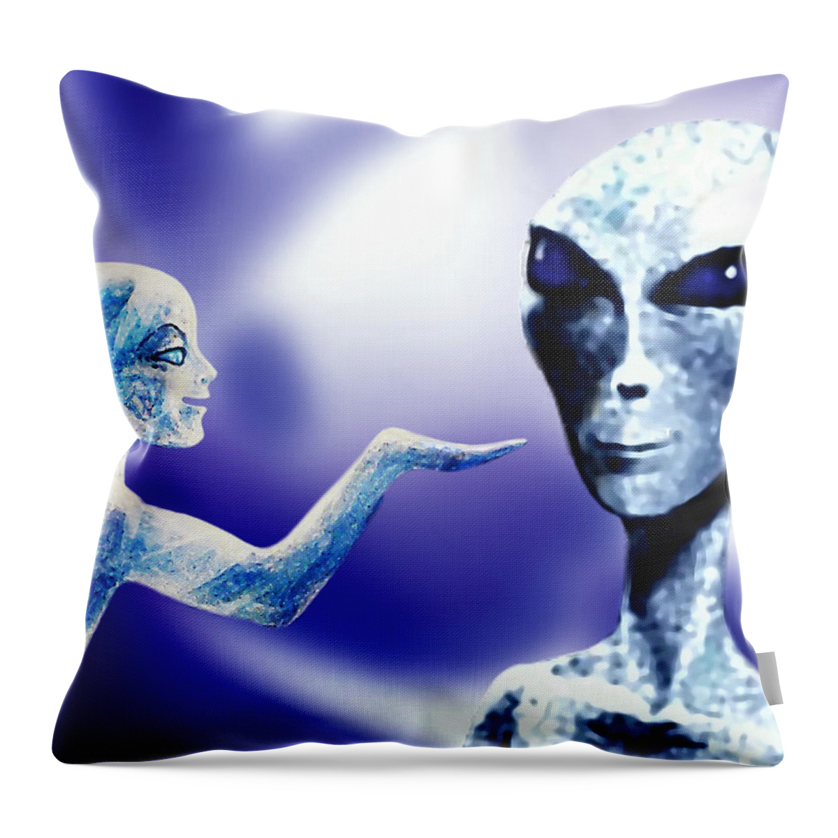 Aliens Throw Pillow featuring the painting Are there Aliens ? by Hartmut Jager
