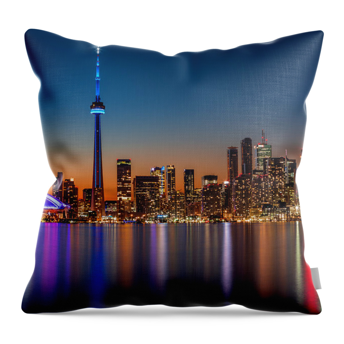 Canada Throw Pillow featuring the photograph Toronto skyline at dusk #1 by Mihai Andritoiu
