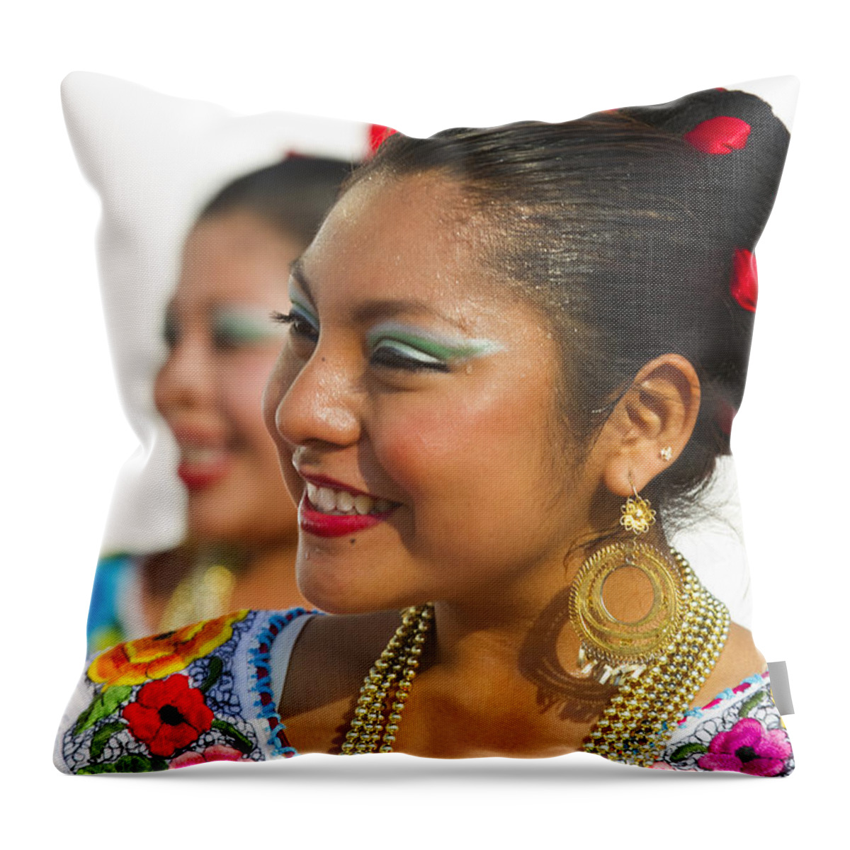 Chiapas Throw Pillow featuring the photograph Traditional Ethnic Dancers in Chiapas Mexico #2 by David Smith