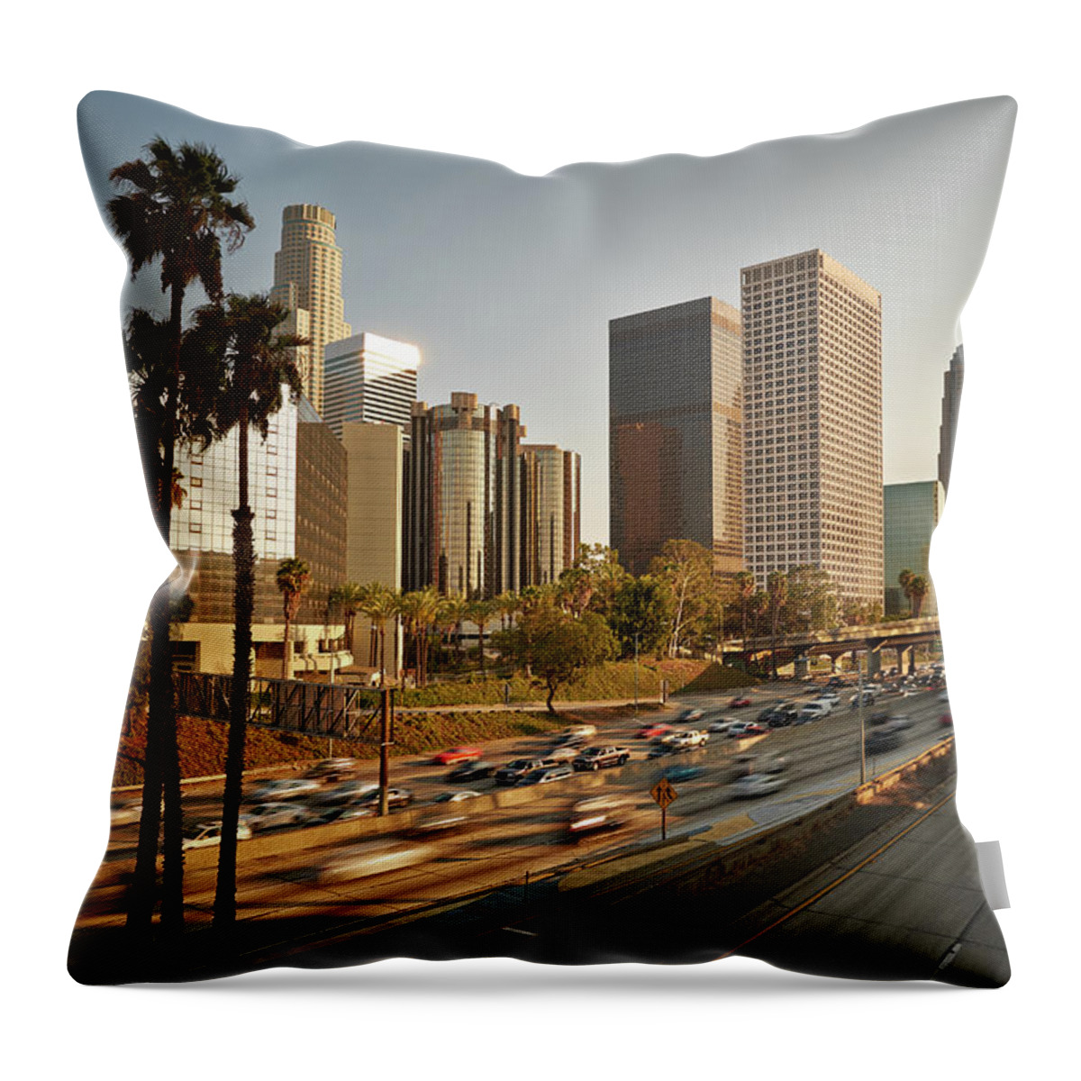 Downtown District Throw Pillow featuring the photograph Traffic In Downtown Los Angeles #1 by Steve Lewis Stock