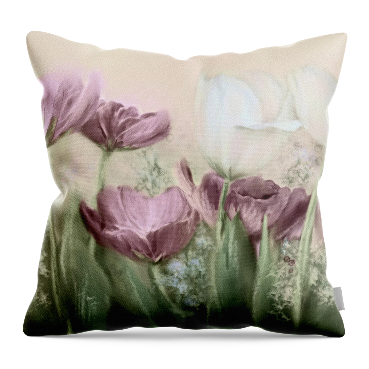 Tulip Throw Pillow featuring the painting Tulip Garden #1 by Bonnie Willis