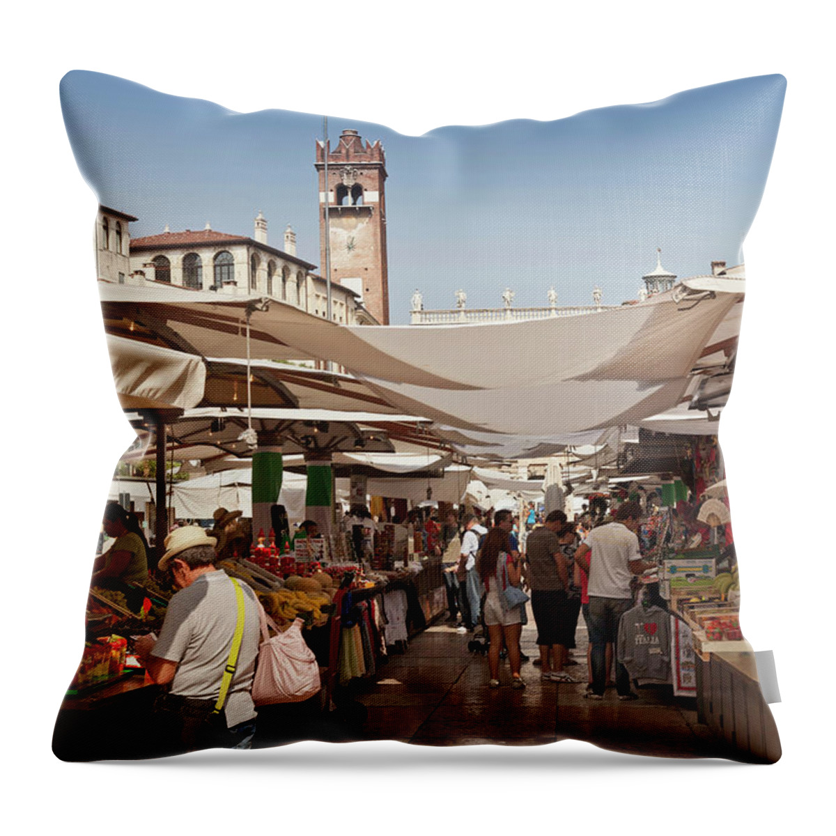 Tranquility Throw Pillow featuring the photograph Vendors At Market In Town Square #1 by Cultura Rm Exclusive/walter Zerla