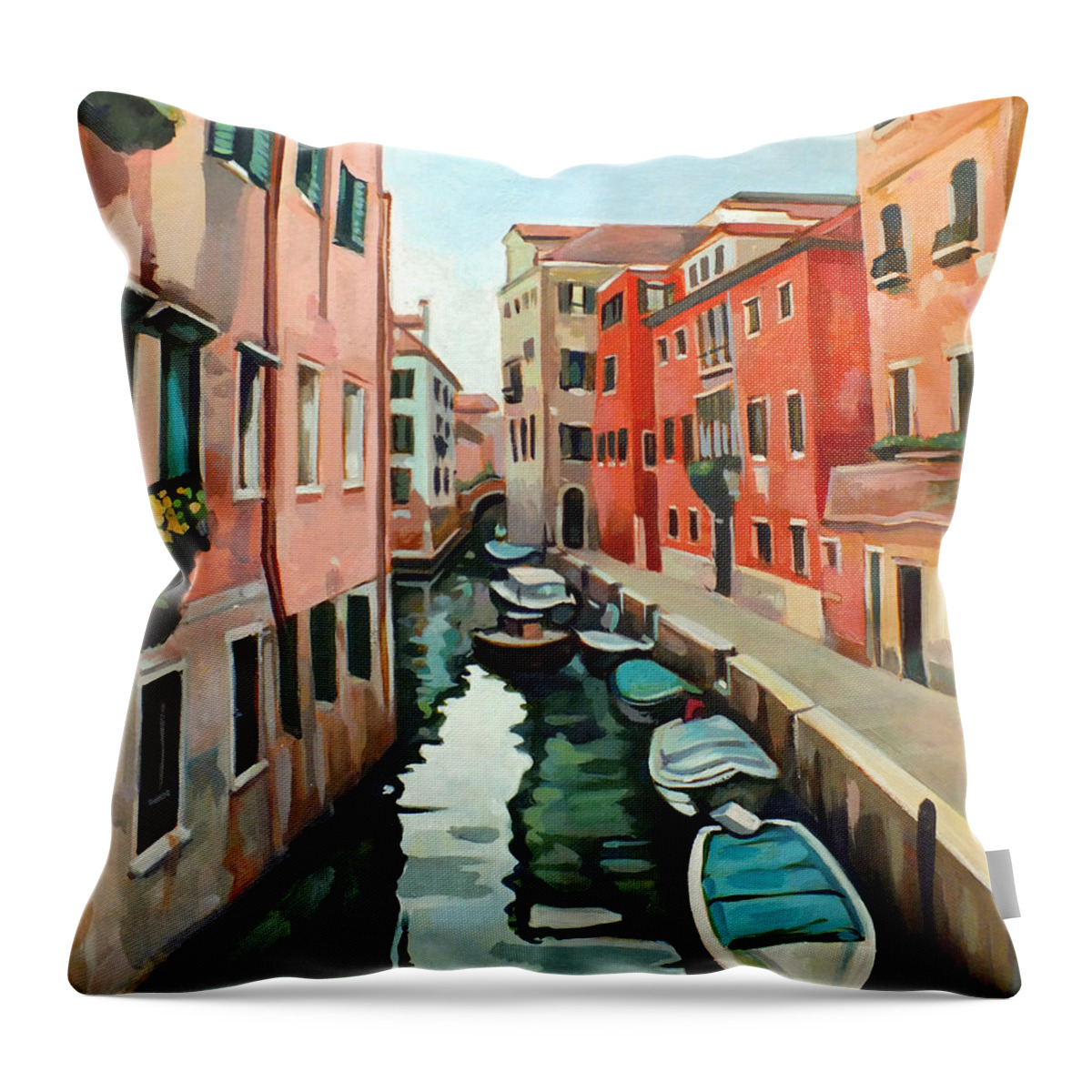 River Boats Throw Pillow featuring the painting Venetian Cityscape by Filip Mihail