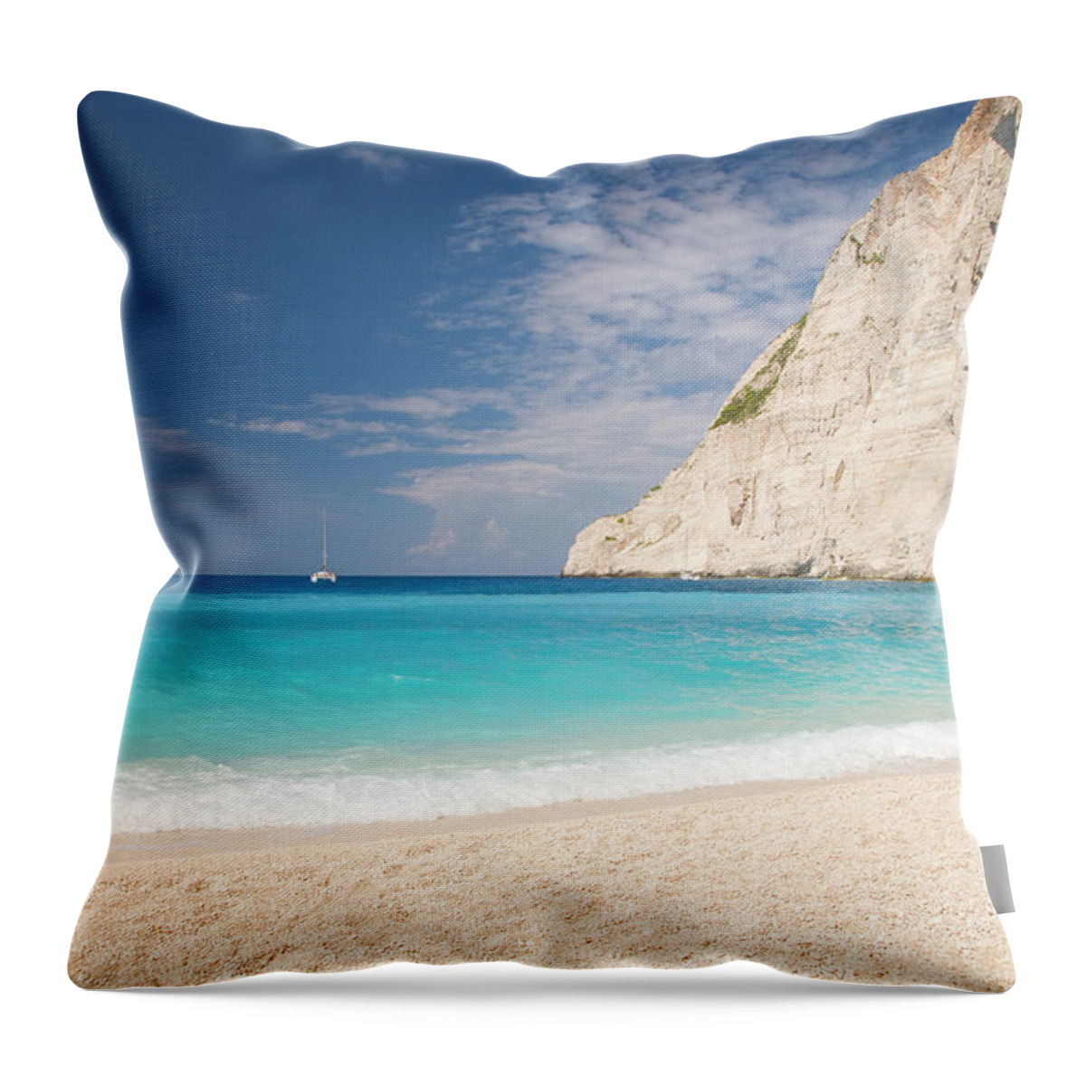 Water's Edge Throw Pillow featuring the photograph View From Beach, Navagio Bay #1 by David C Tomlinson