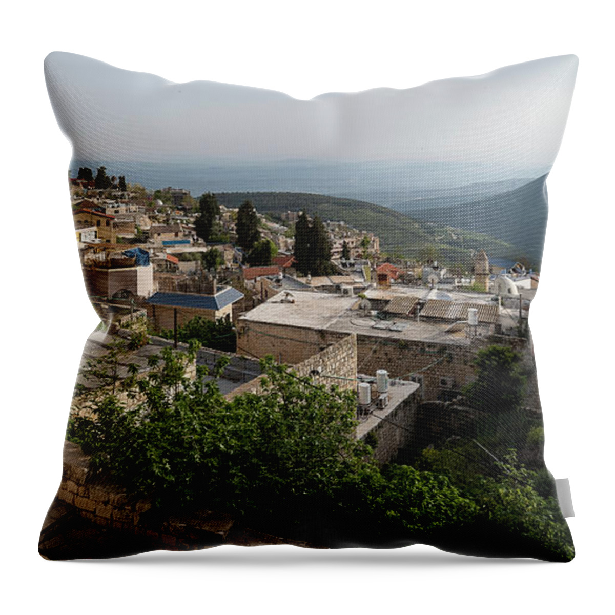 Photography Throw Pillow featuring the photograph View Of Houses In A City, Safed Zfat #1 by Panoramic Images