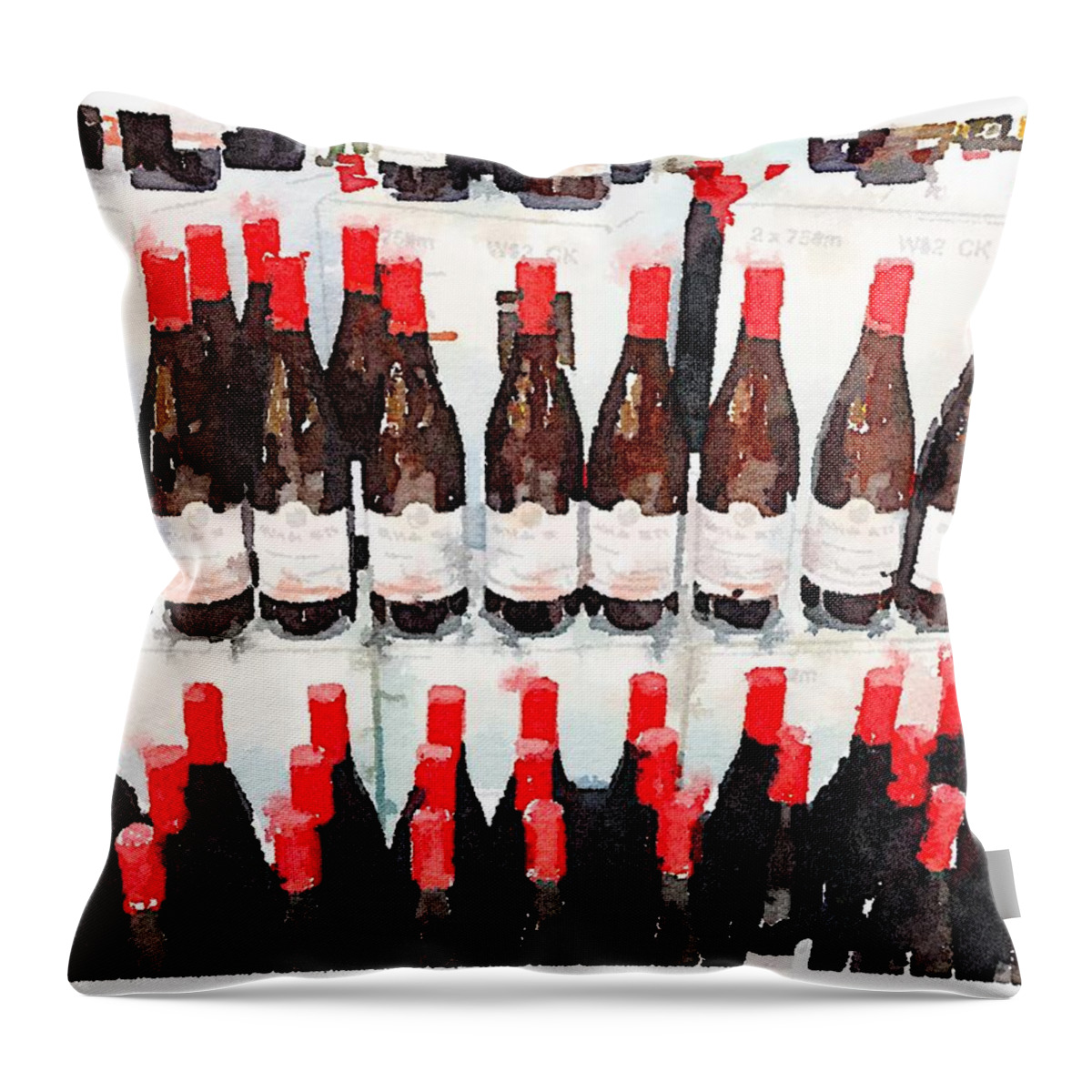 Waterlogue Throw Pillow featuring the digital art Vino #1 by Shannon Grissom