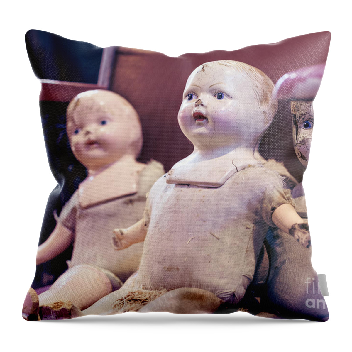 Dolls Throw Pillow featuring the photograph Vintage Dolls II #2 by Mary Smyth