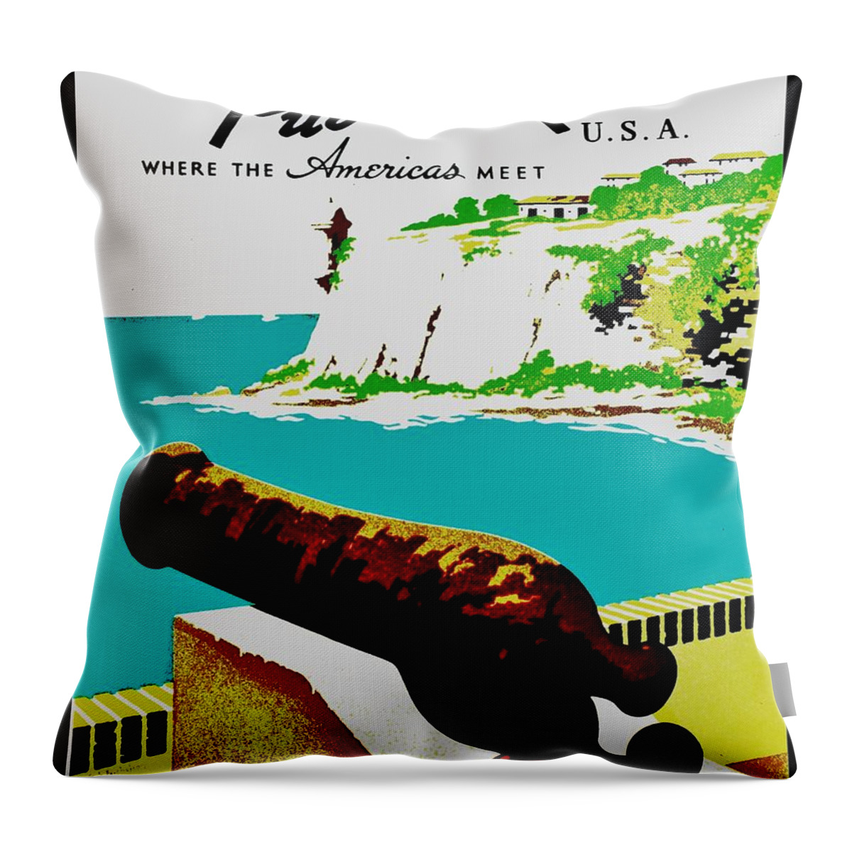 United States Throw Pillow featuring the photograph Vintage Poster - Puerto Rico #1 by Benjamin Yeager