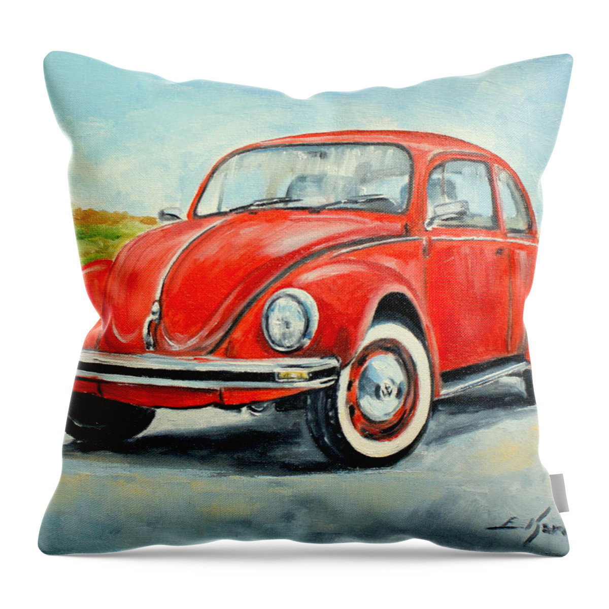 Volkswagen Throw Pillow featuring the painting VW Beetle #1 by Luke Karcz