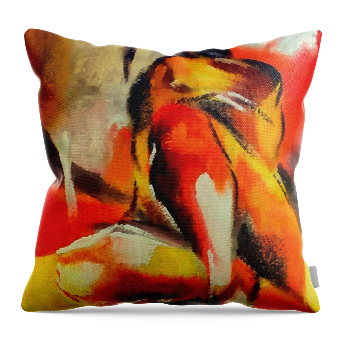 Nude Throw Pillow featuring the painting Waiting #1 by Dragica Micki Fortuna