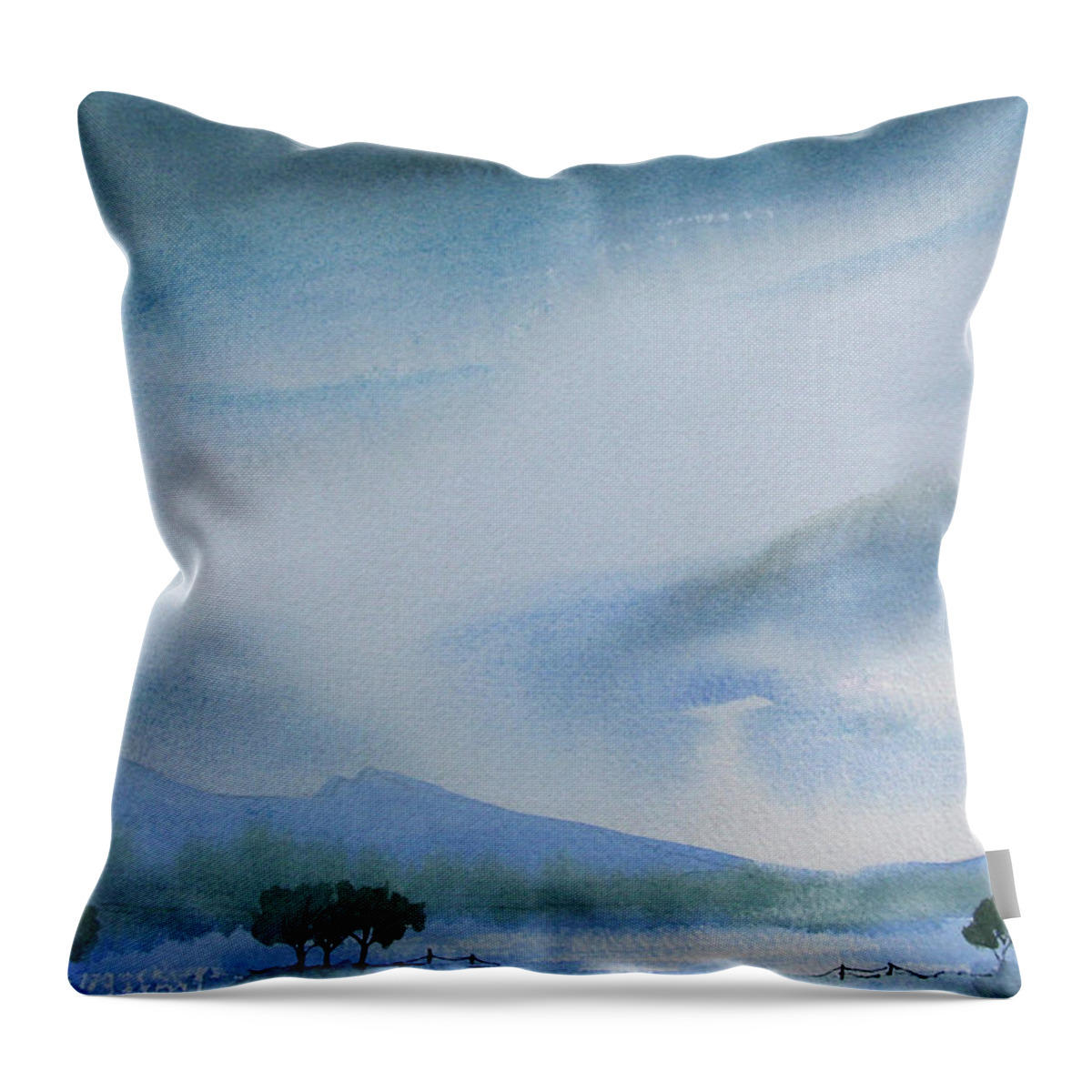 Atmospheric Mood Throw Pillow featuring the painting Watercolor Painting Of Mountains #1 by Ikon Ikon Images