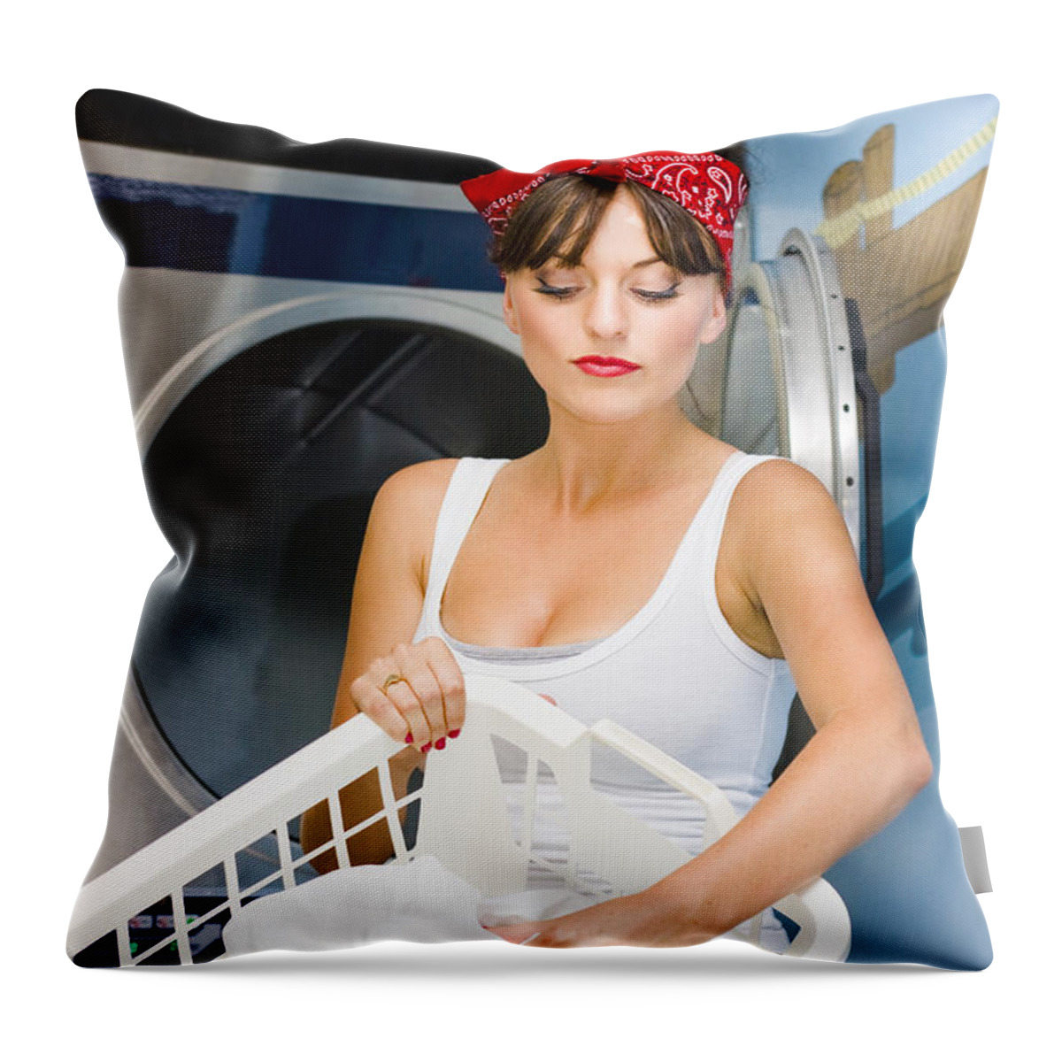 Washing Throw Pillow featuring the photograph Woman Washing Clothes #1 by Jorgo Photography
