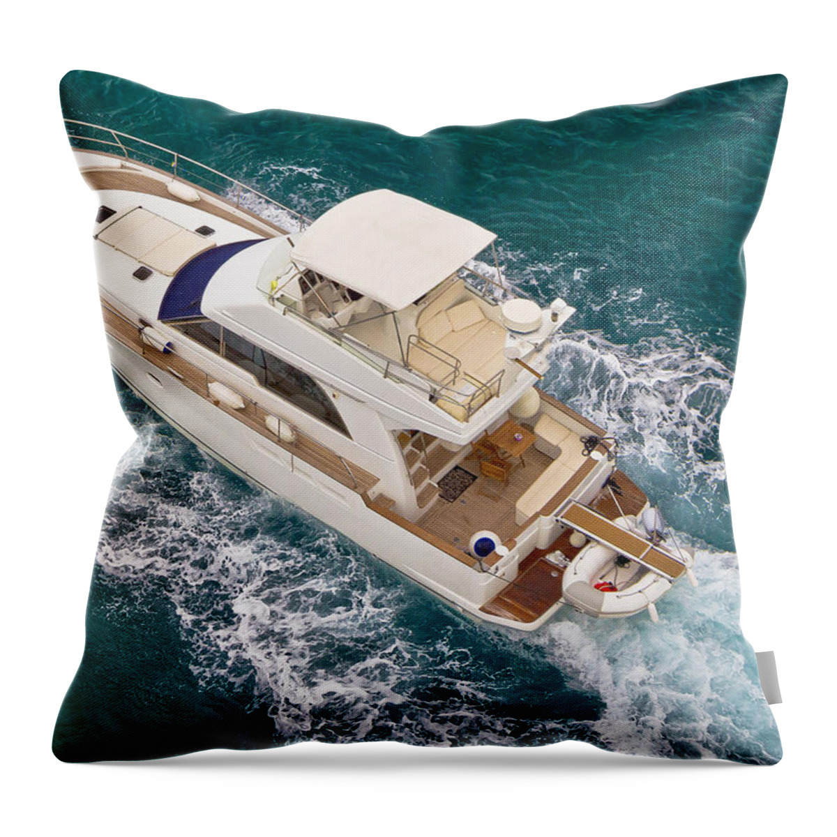 Ocean Throw Pillow featuring the photograph Yacht sailing on sea aerial view #1 by Brch Photography