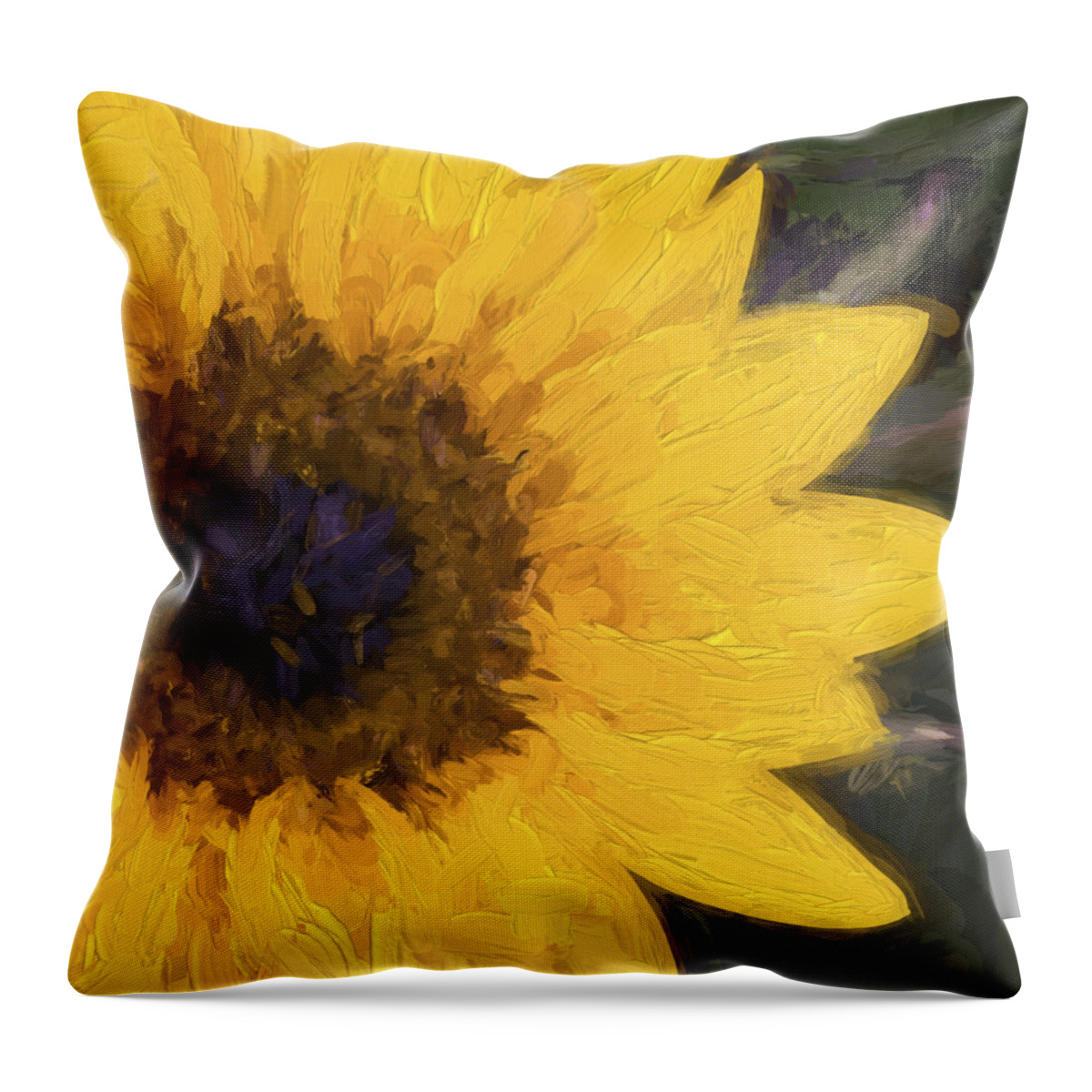 Yellow Throw Pillow featuring the digital art Yellow Sunflower Painterly #2 by Carol Leigh