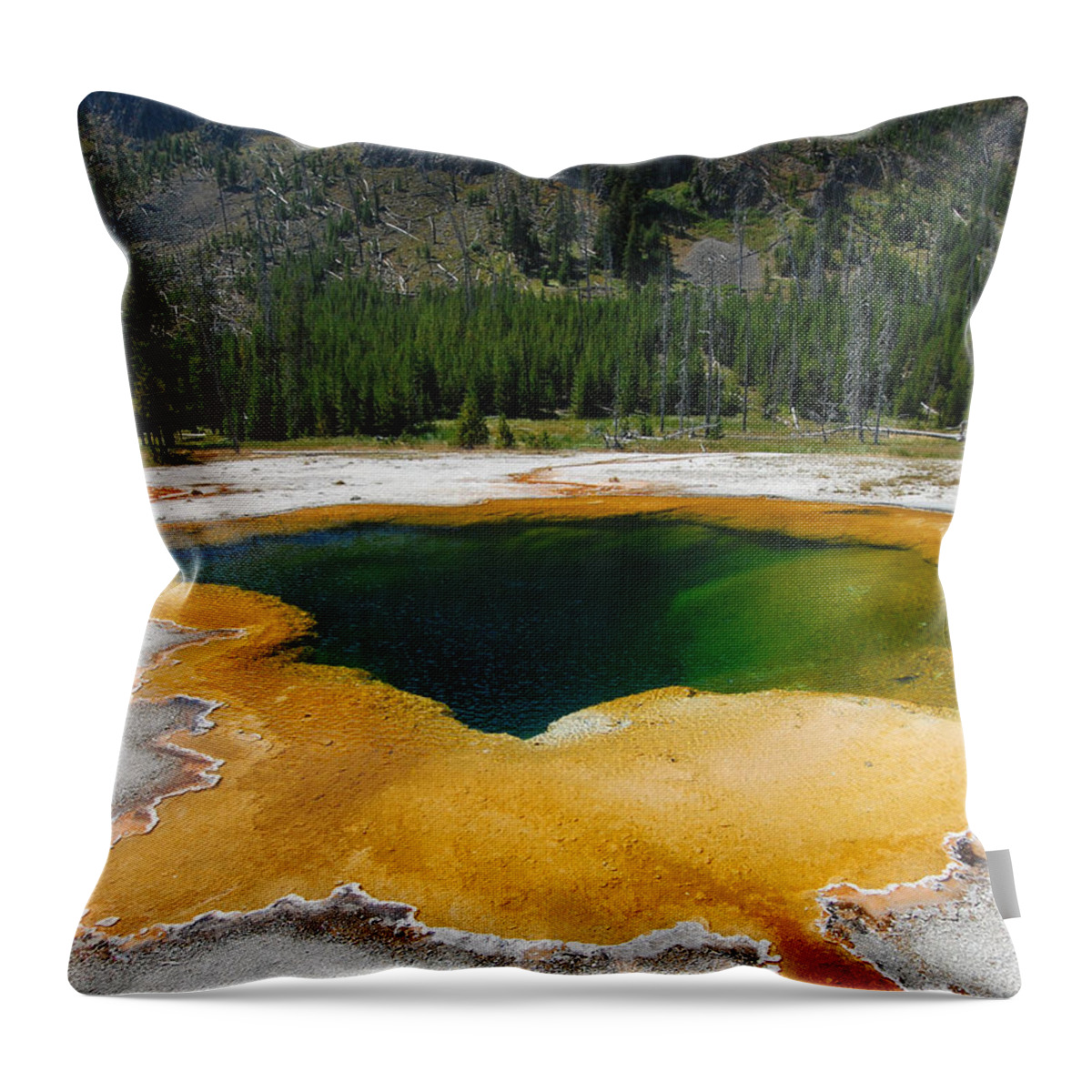 Emerald Pool Throw Pillow featuring the photograph Yellowstone Emerald Pool #1 by Debra Thompson