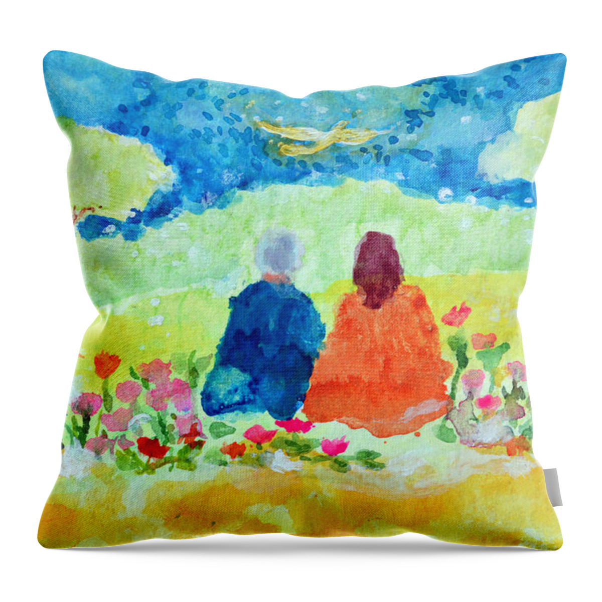  Throw Pillow featuring the painting Yogananda and Swami Kriyananda #1 by Ashleigh Dyan Bayer