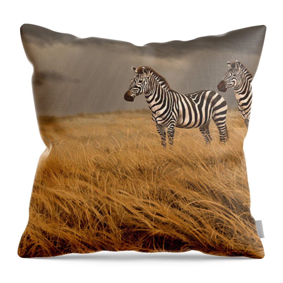 Zebra Throw Pillow featuring the digital art Zebra Trio #2 by Aaron Blaise