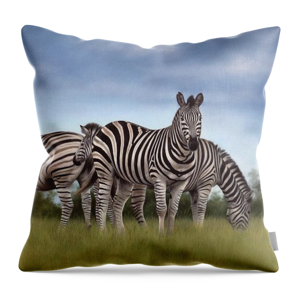 Zebras Throw Pillow featuring the painting Zebras Painting by Rachel Stribbling